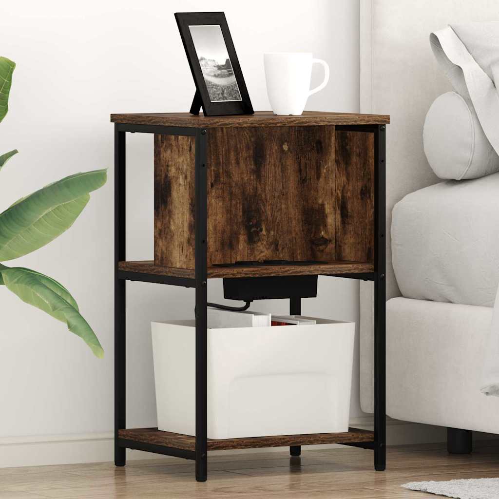 Нощен шкаф 2 pcs Опушен дъб 38 x 31 x 61 см Инженерно дърво