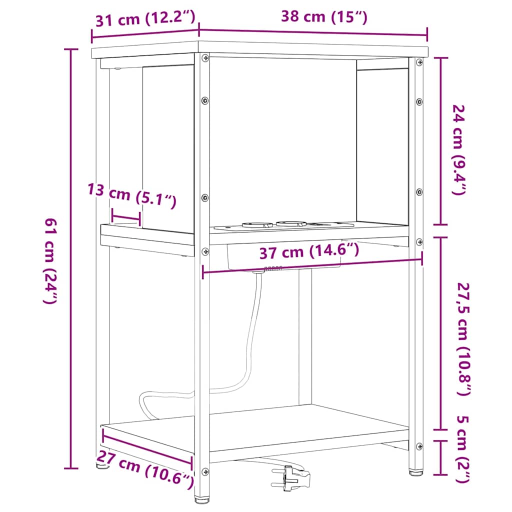 Noční skříňka 2 pcs Hnědý dub 38 x 31 x 61 cm kompozitní dřevo - obrázek 14