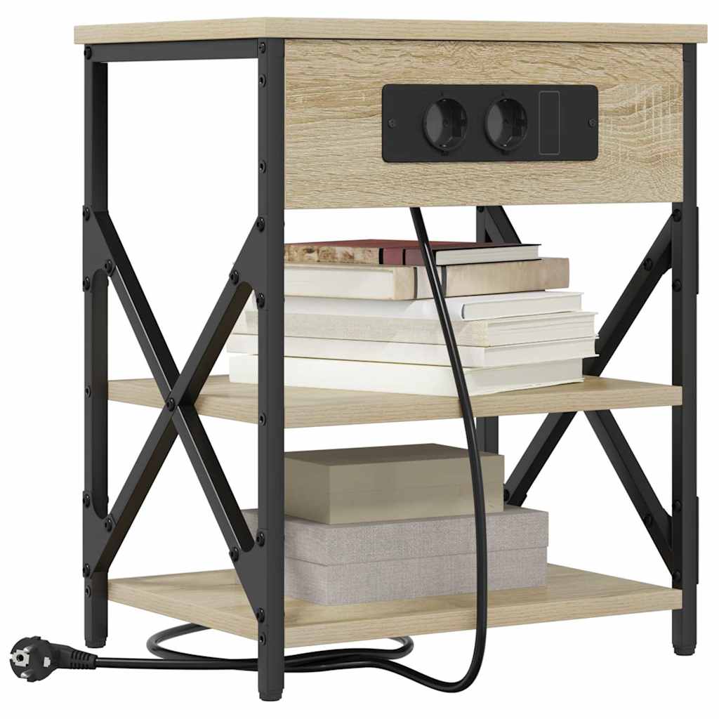 vidaXL Nachtkastje met Oplaadstation 2 pcs Sonoma eiken Bewerkt hout