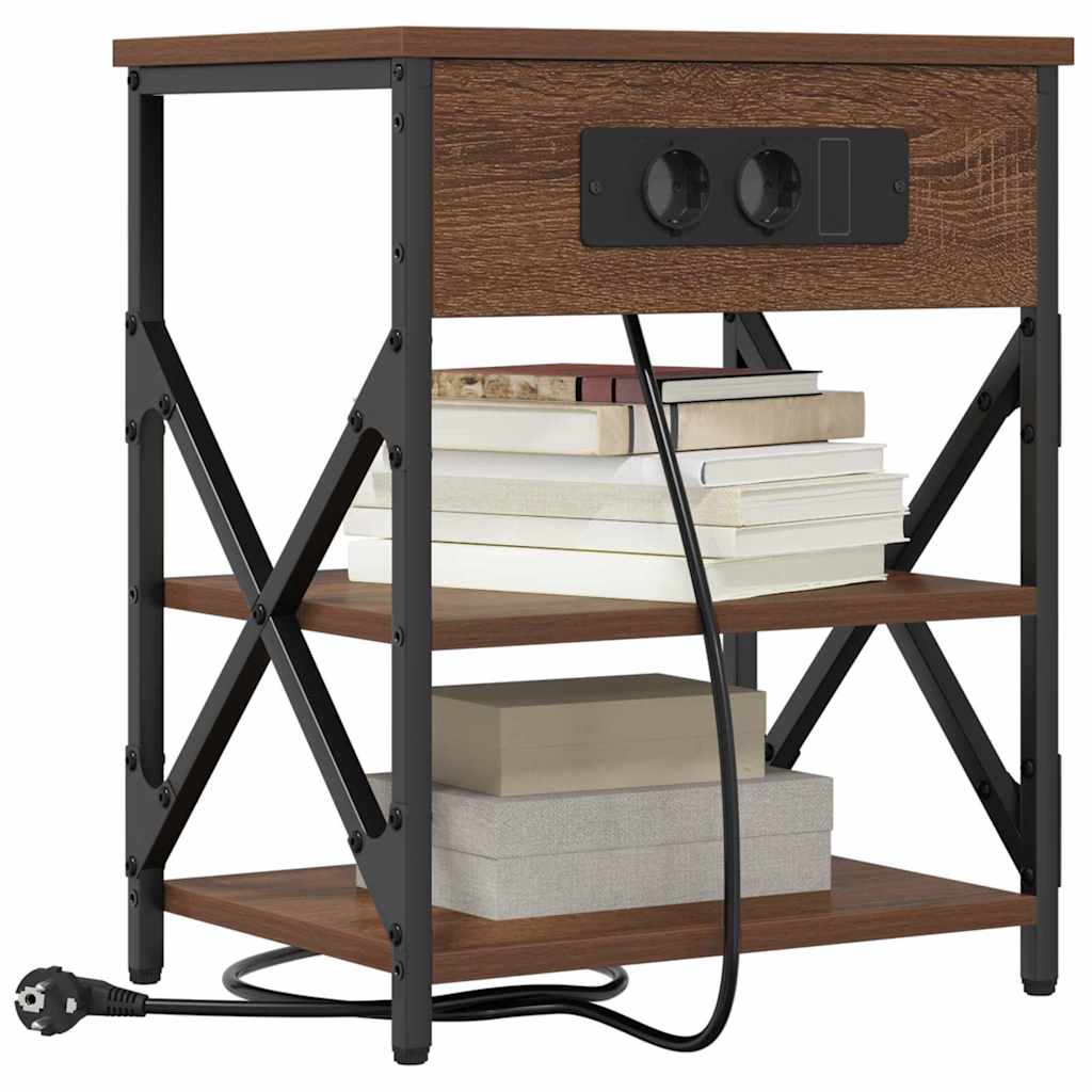 vidaXL Nachtkastje met Oplaadstation met plank 2 pcs bruin eikenkleur