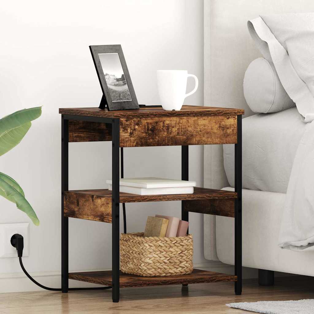 Нощни шкафчета 2 pcs Опушен дъб 41 x 31 x 51 см Инженерно дърво