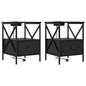 Noční skříňka se zásuvkou 2 pcs Černý dub 41,5 x 40,5 x 55 cm - obrázek 2