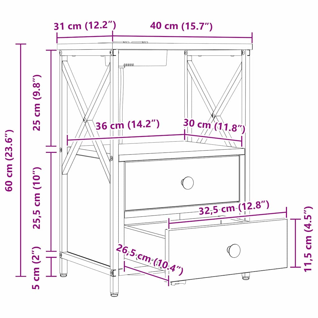 Noční skříňka 2 pcs Černý dub 40 x 31 x 60 cm kompozitní dřevo - obrázek 15