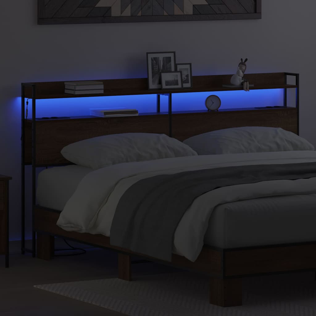 Zagłówek z półką Brązowy dąb 180 cm Materiał drewnopochodny