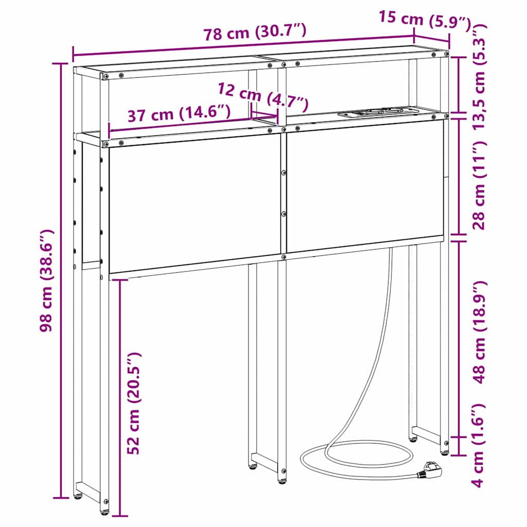 Uzglabāšanas galvas balsts pelēka sonomas ozola 75 cm
