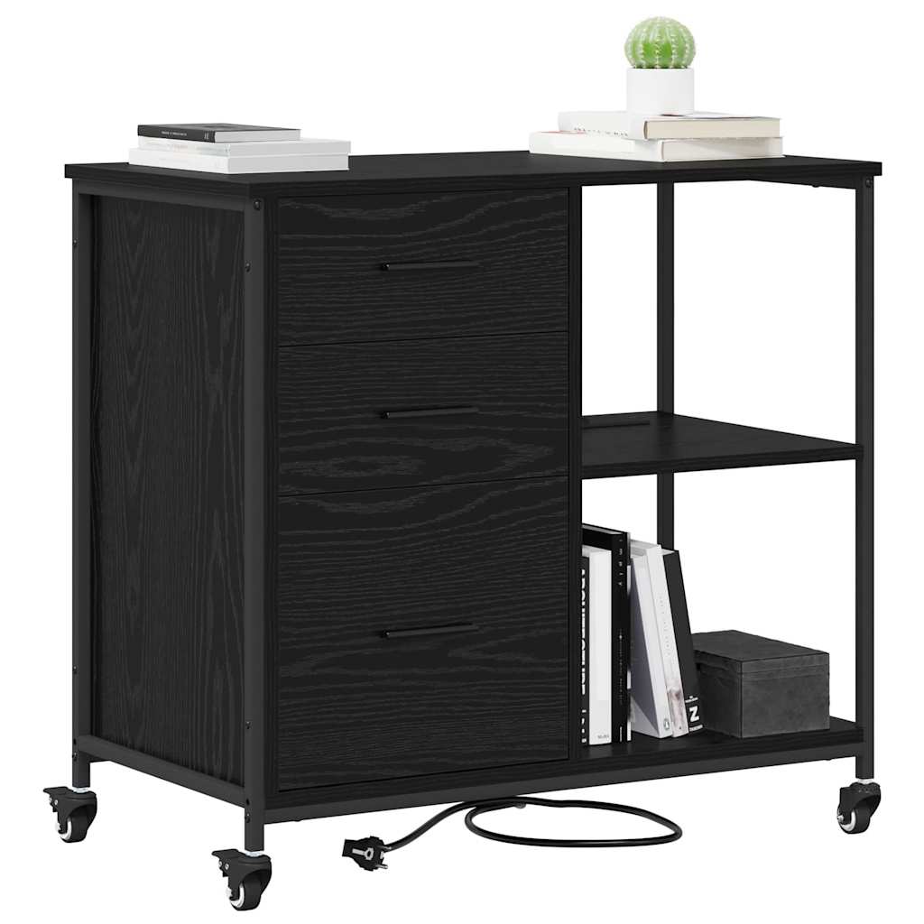vidaXL Kantoor kast met wiel Zwart eiken 76 x 41 x 72 cm Bewerkt hout
