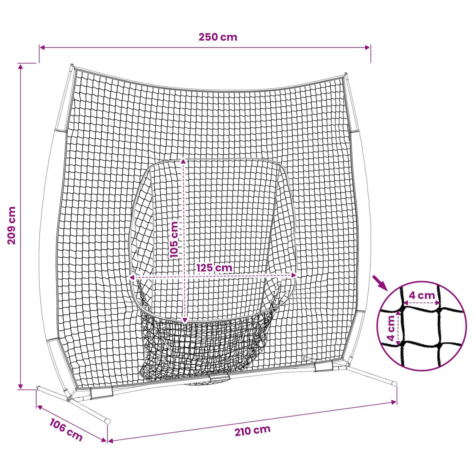 Baseball-Übungsnetz Schwarz 250 x 106 x 209 cm Polyester – Bild 10
