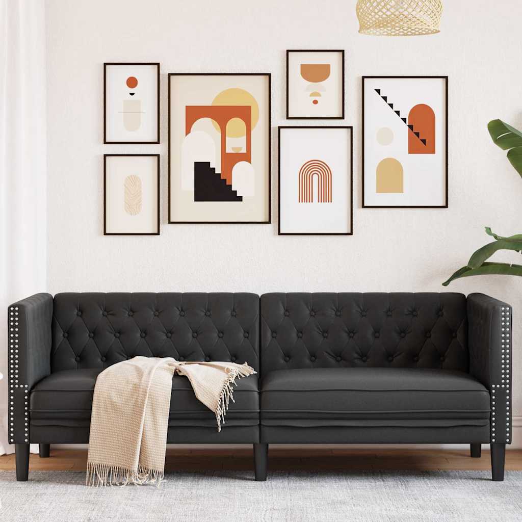vidaXL Canapea Chesterfield Argyle Negru 194 x 74.5 x 70.5 cm