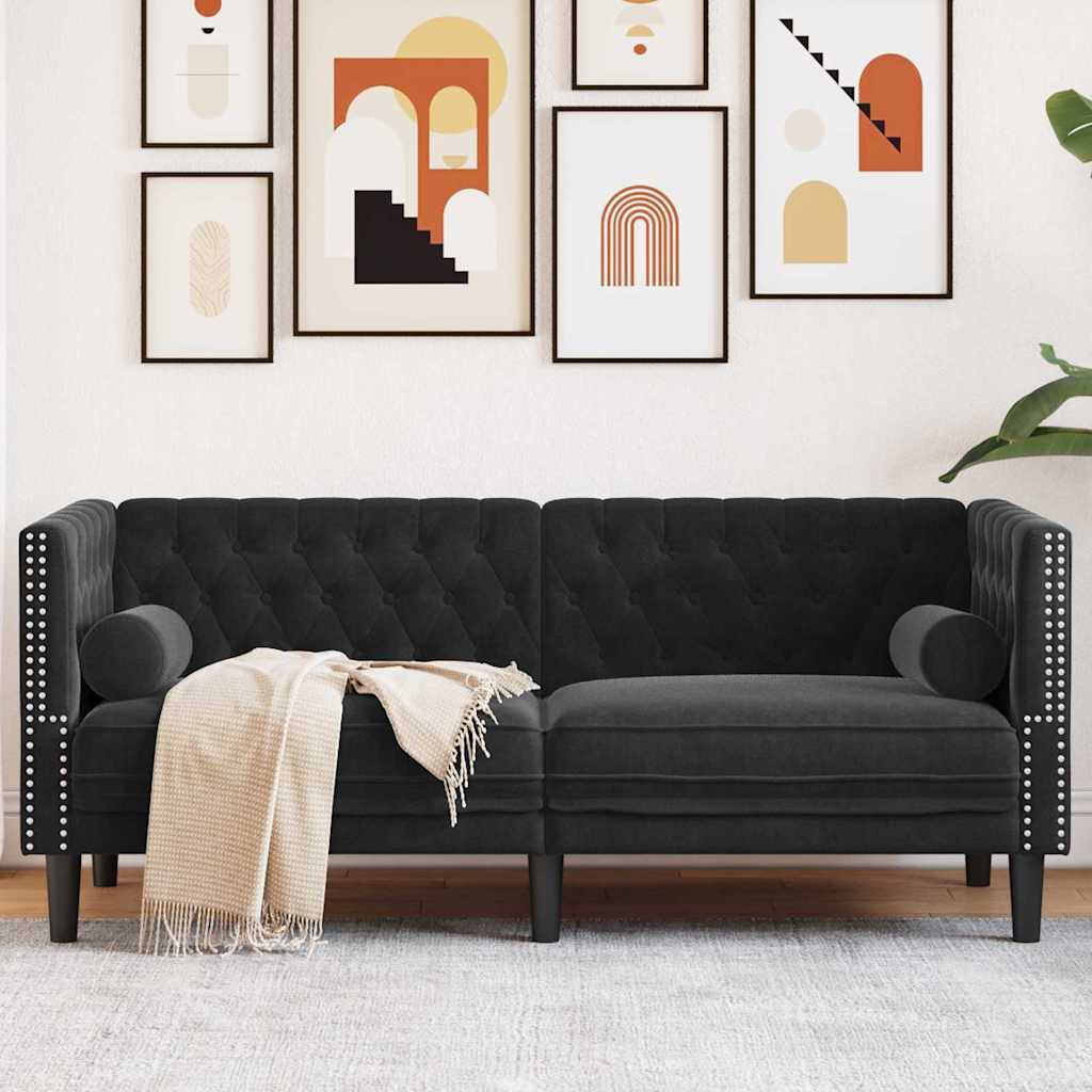 vidaXL Canapea Chesterfield Argyle Negru 174 x 74.5 x 70.5 cm Catifea