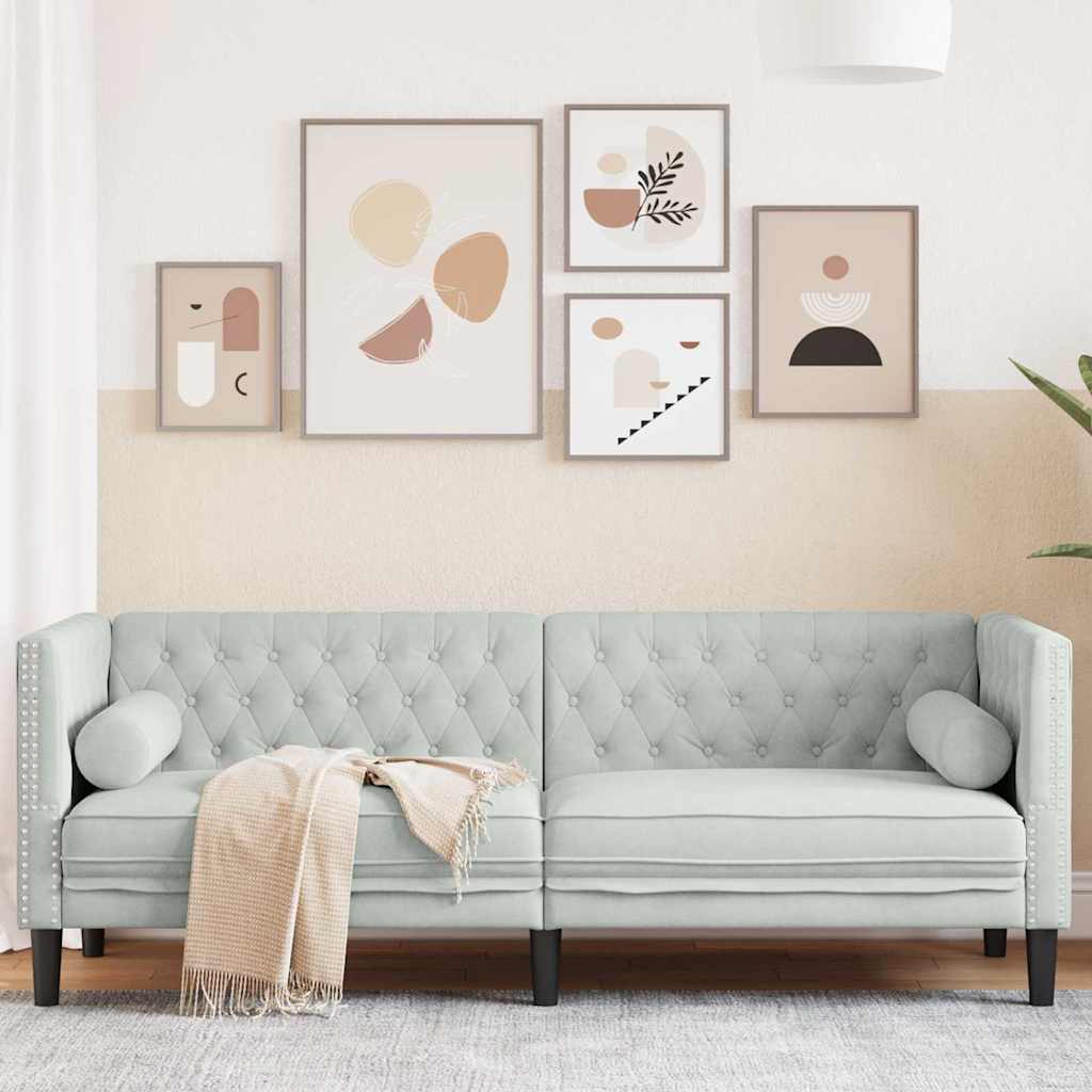 vidaXL Canapea Chesterfield Gri deschis 194 x 74.5 x 70.5 cm Catifea