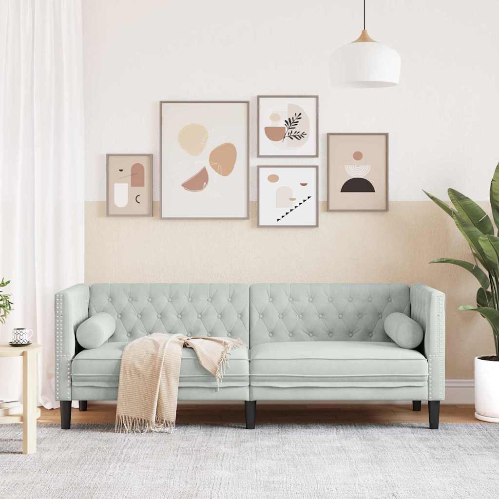 Thumbnail - vidaXL Chesterfield-Sofa mit Kissen Hellgrau 194 x 74.5 x 70.5 cm Samt