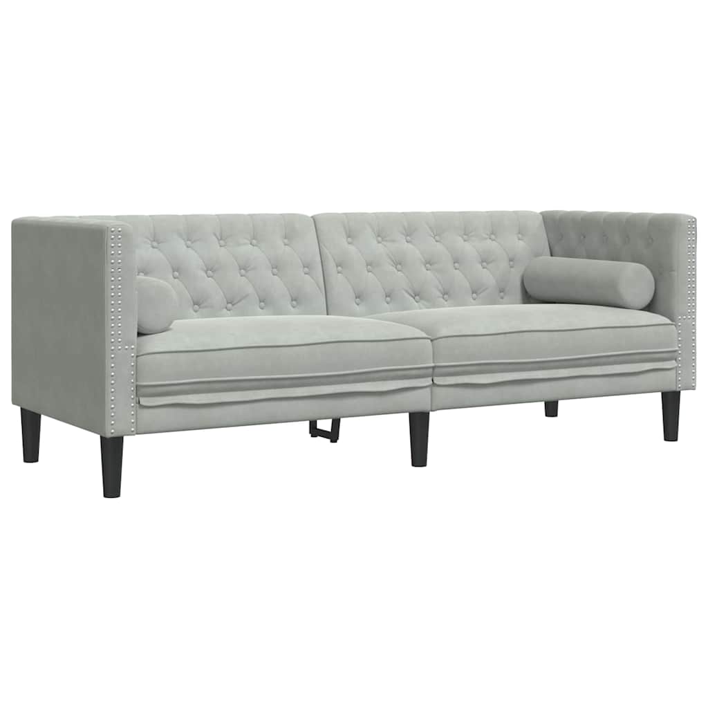 Thumbnail - vidaXL Chesterfield-Sofa mit Kissen Hellgrau 194 x 74.5 x 70.5 cm Samt