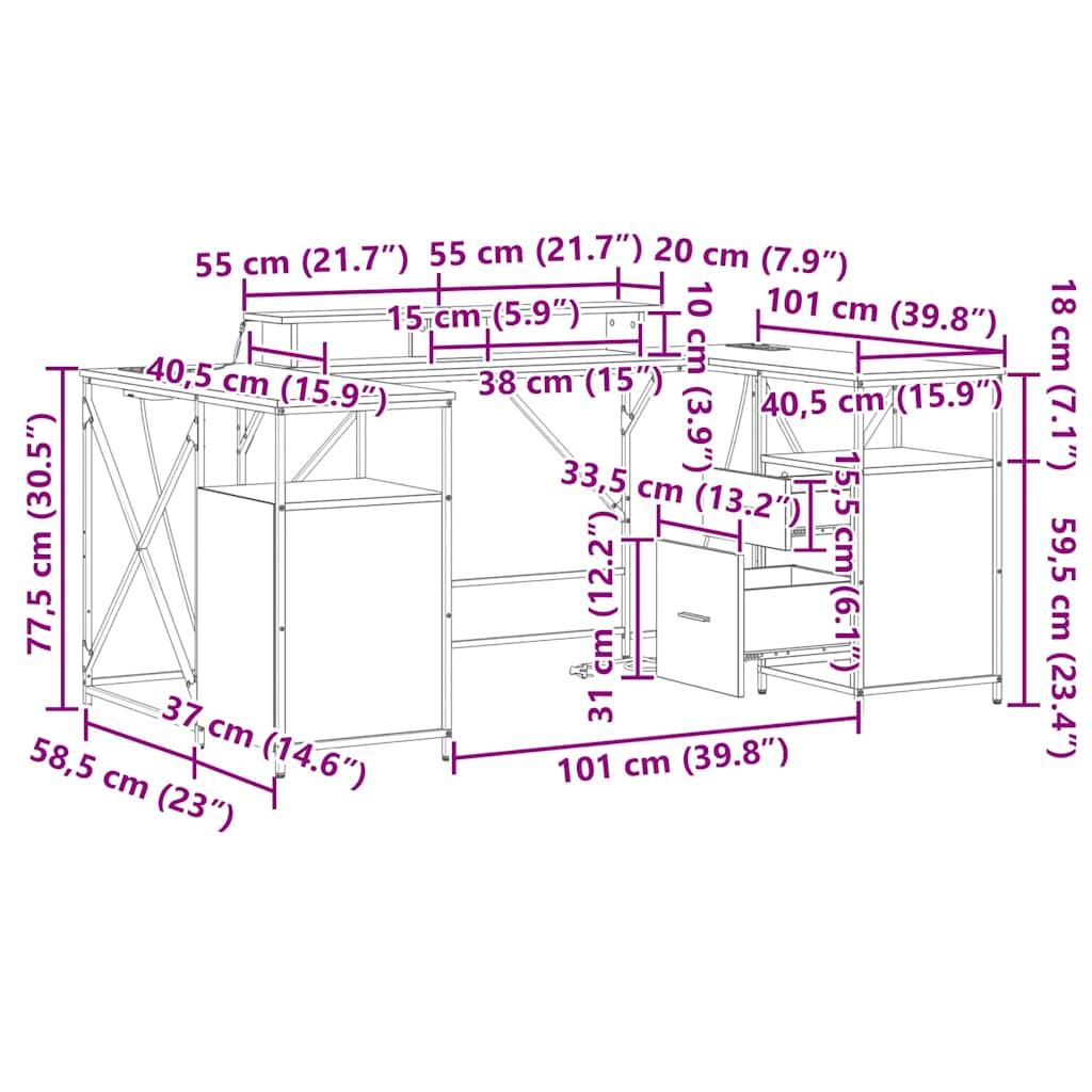 Miza z LED lučmi Rjav hrast 182 x 101 x 87,5 cm Konstruiran les