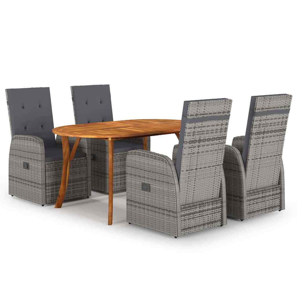 vidaXL Tuin Eetset met kussen 5 pcs Grijs poly rattan