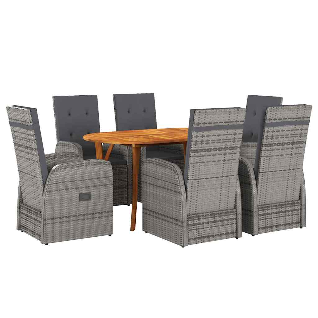 vidaXL Set de masă pentru grădină cu pernă 7 pcs Gri poliratan