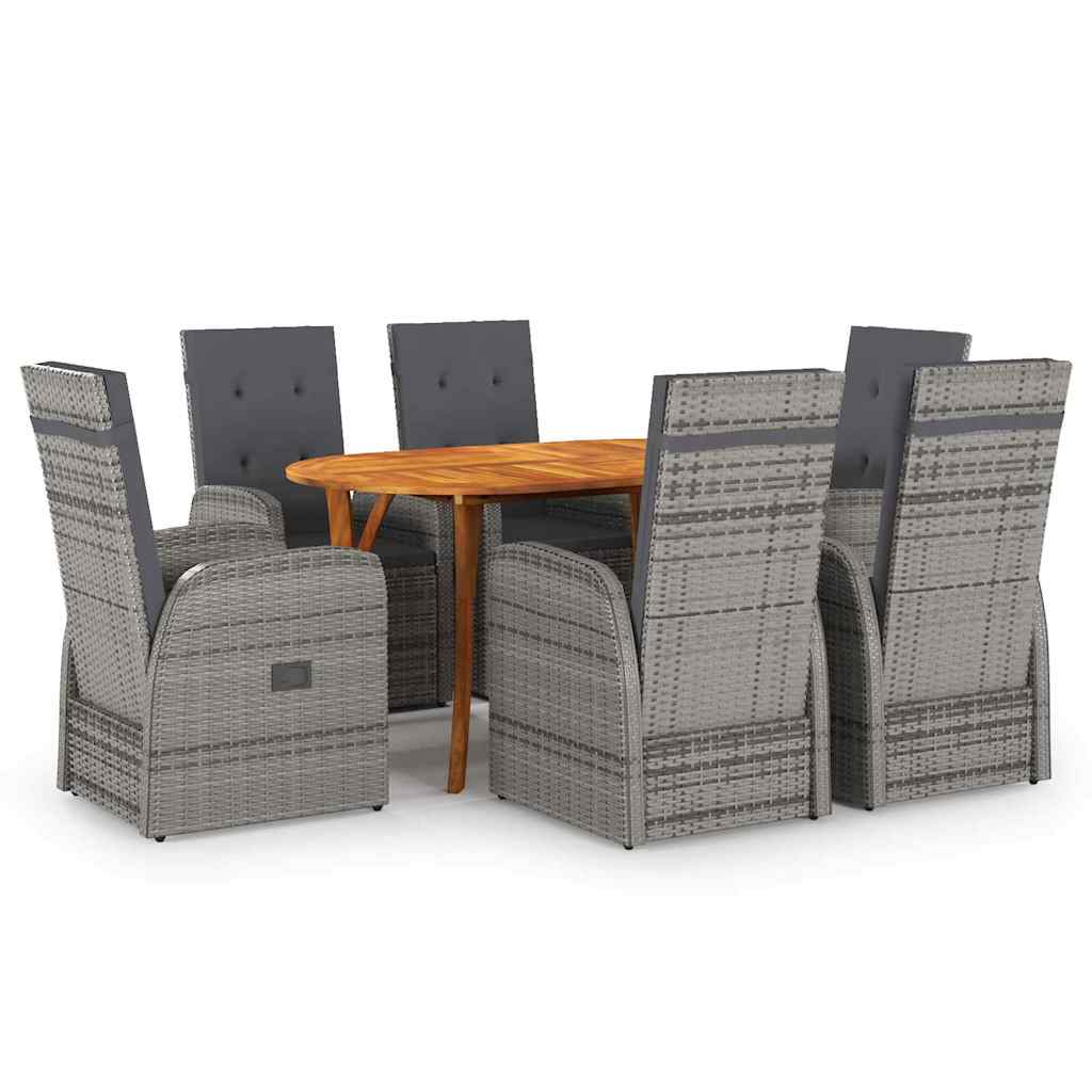 vidaXL Tuin Eetset met kussen 7 pcs Grijs poly rattan