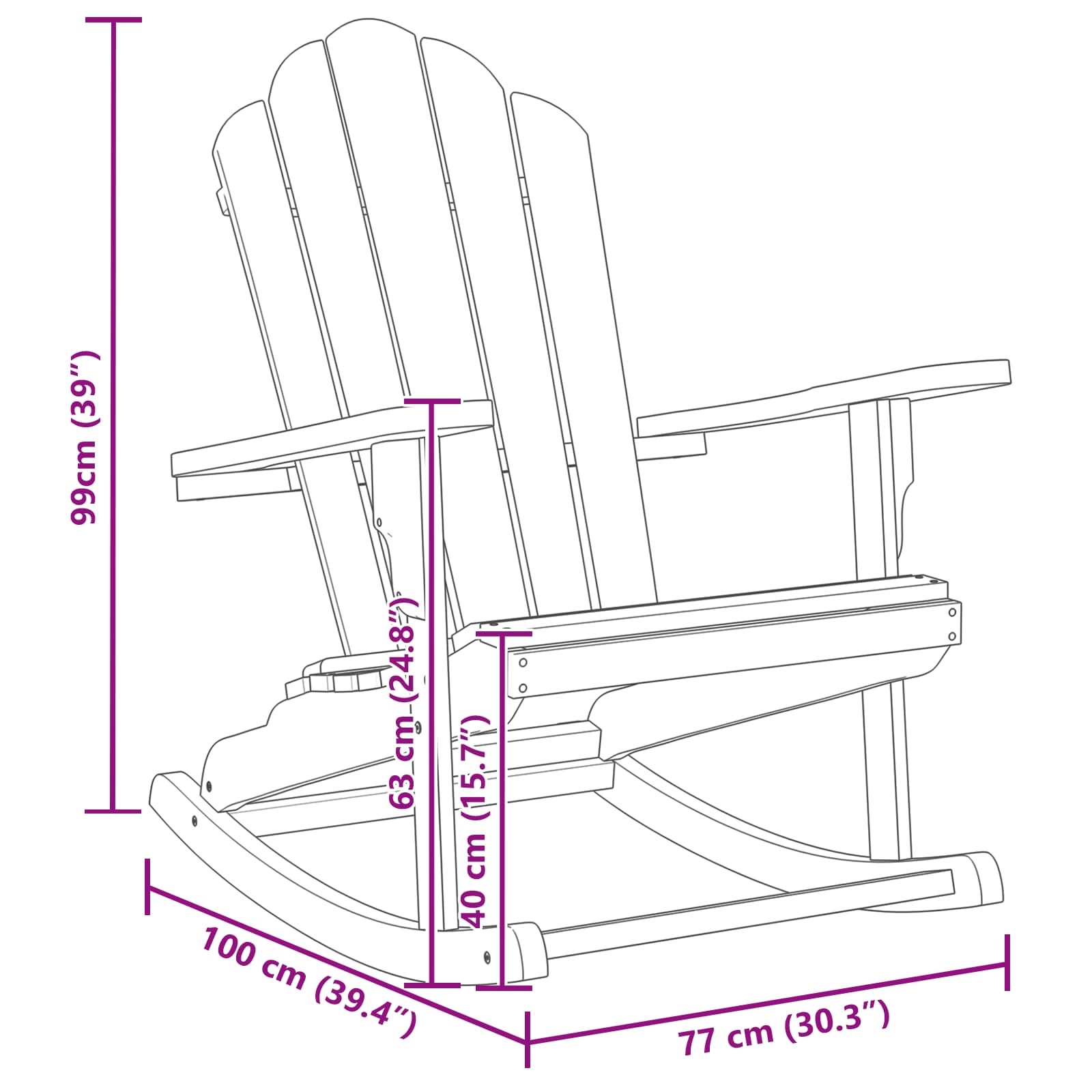 Adirondack Rocking Chair size guide
