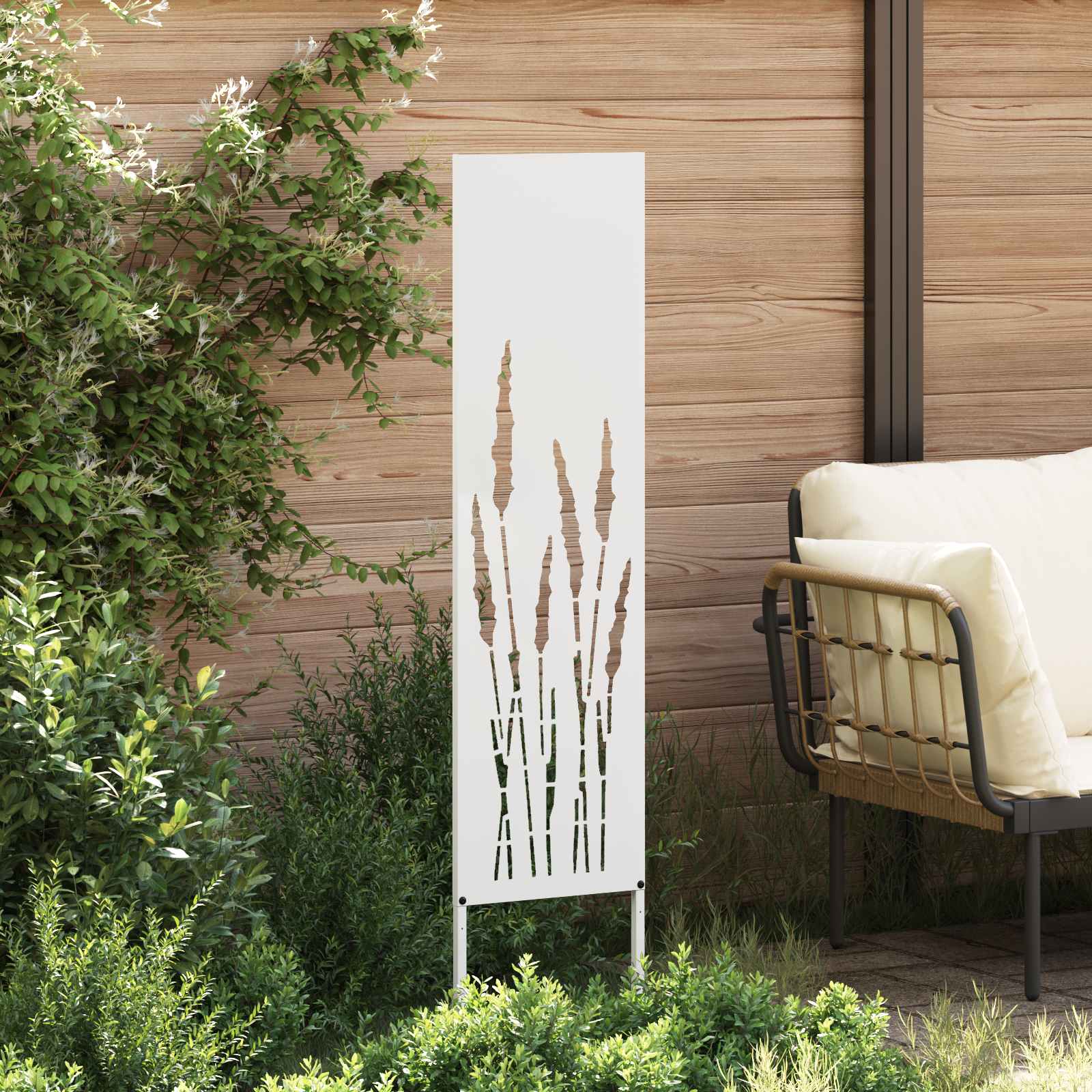 Tuin Privacy Screen Fretwerk Wit 32 x 140 cm Koudgewalst staal image 3