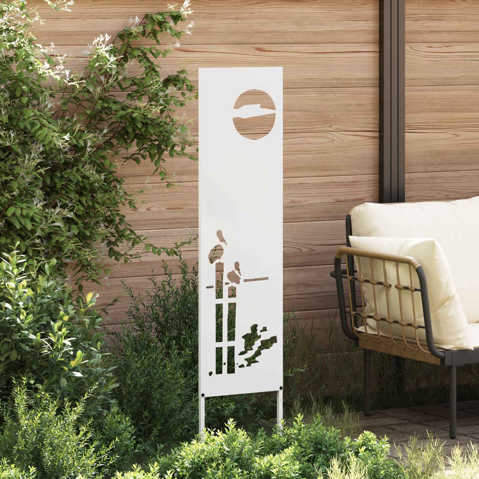 Tuin Privacy Screen Fretwerk Wit 32 x 140 cm Koudgewalst staal image 3