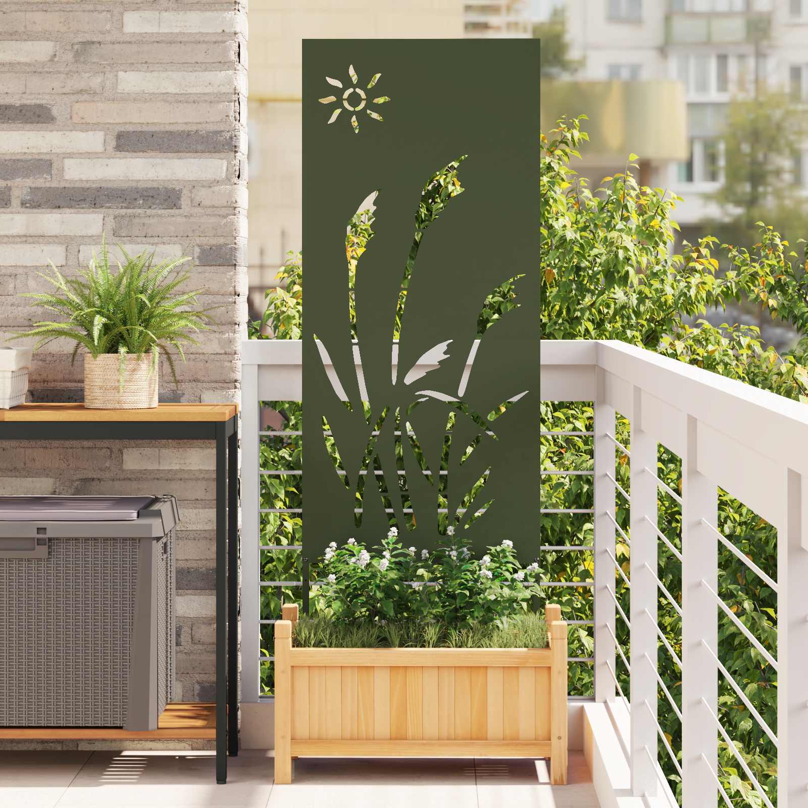 Tuin Privacy Screen Olijfgroen 50 x 140 cm Koudgewalst staal image 1