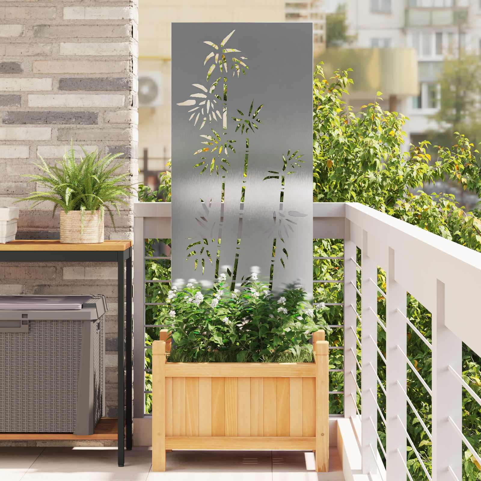 Tuin Privacy Screen Bloemen Zilver 50 x 140 cm Roestvrij staal image 1