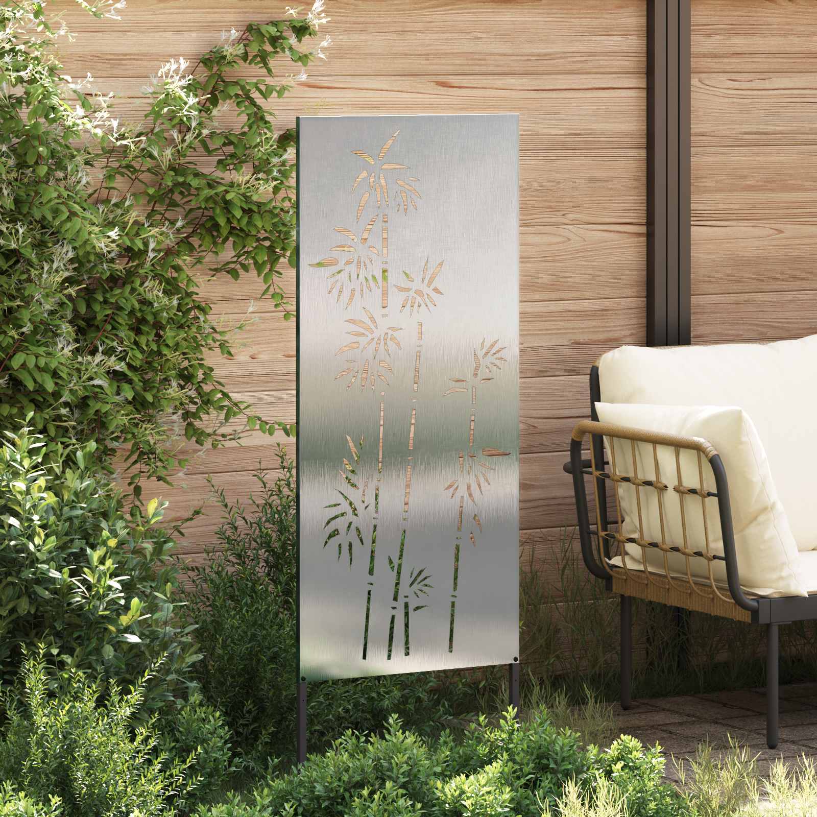 Tuin Privacy Screen Bloemen Zilver 50 x 140 cm Roestvrij staal image 3