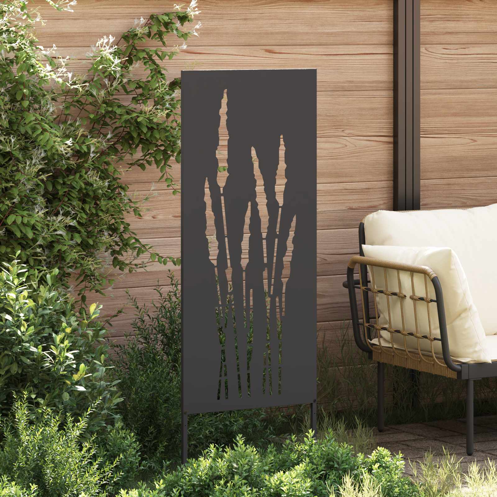 vidaXL Tuin Privacy Screen Bloemen Zwart 50 x 140 cm Koudgewalst staal, foto 2