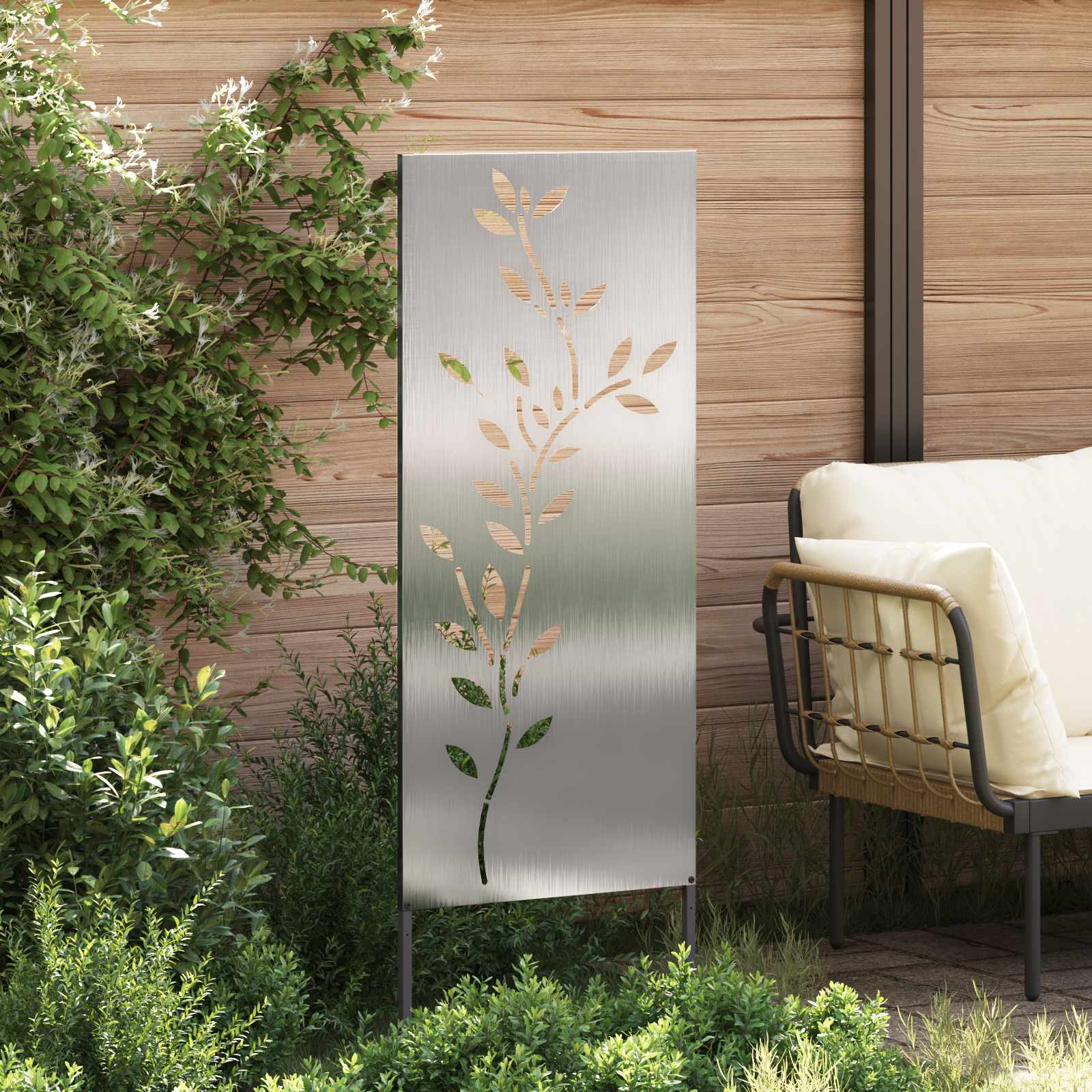 Tuin Privacy Screen Bloemen Zilver 50 x 140 cm Roestvrij staal image 3