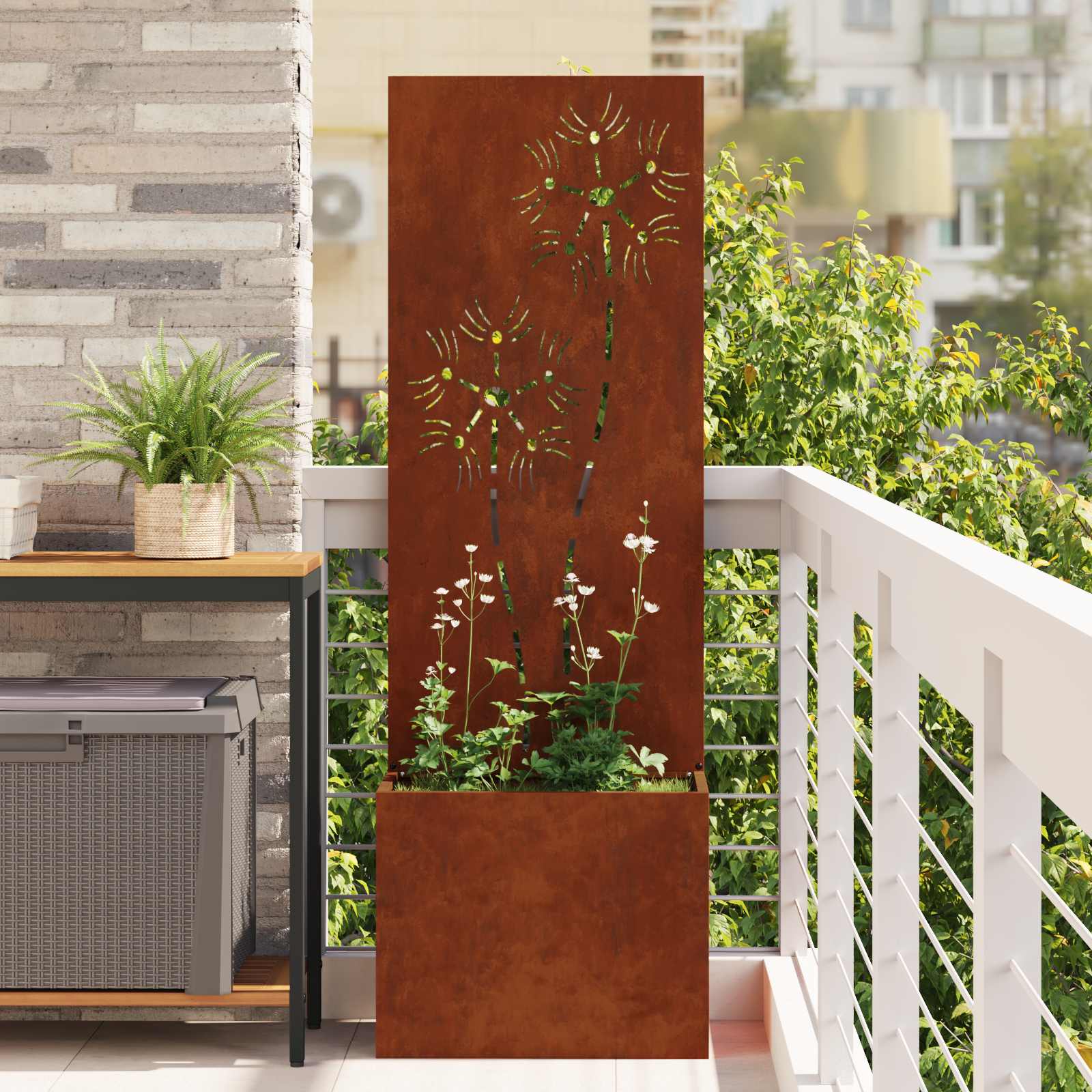 vidaXL Garten Sichtschutz-Leinwand Floral Rostig 50 x 32 x 150 cm