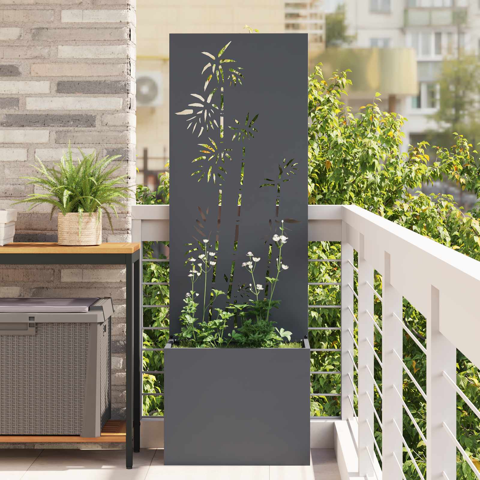 vidaXL Ecran de intimitate pentru grădină Floral Antracit 50 x 150 cm