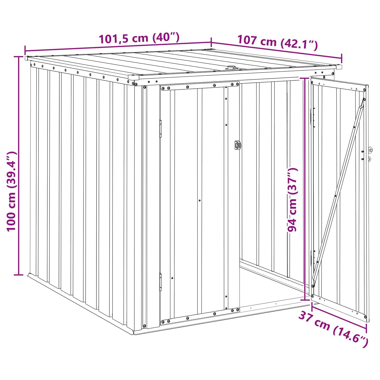 Tuinopslagdoos Zwart 101,5 x 107 x 100 cm Staal image 12