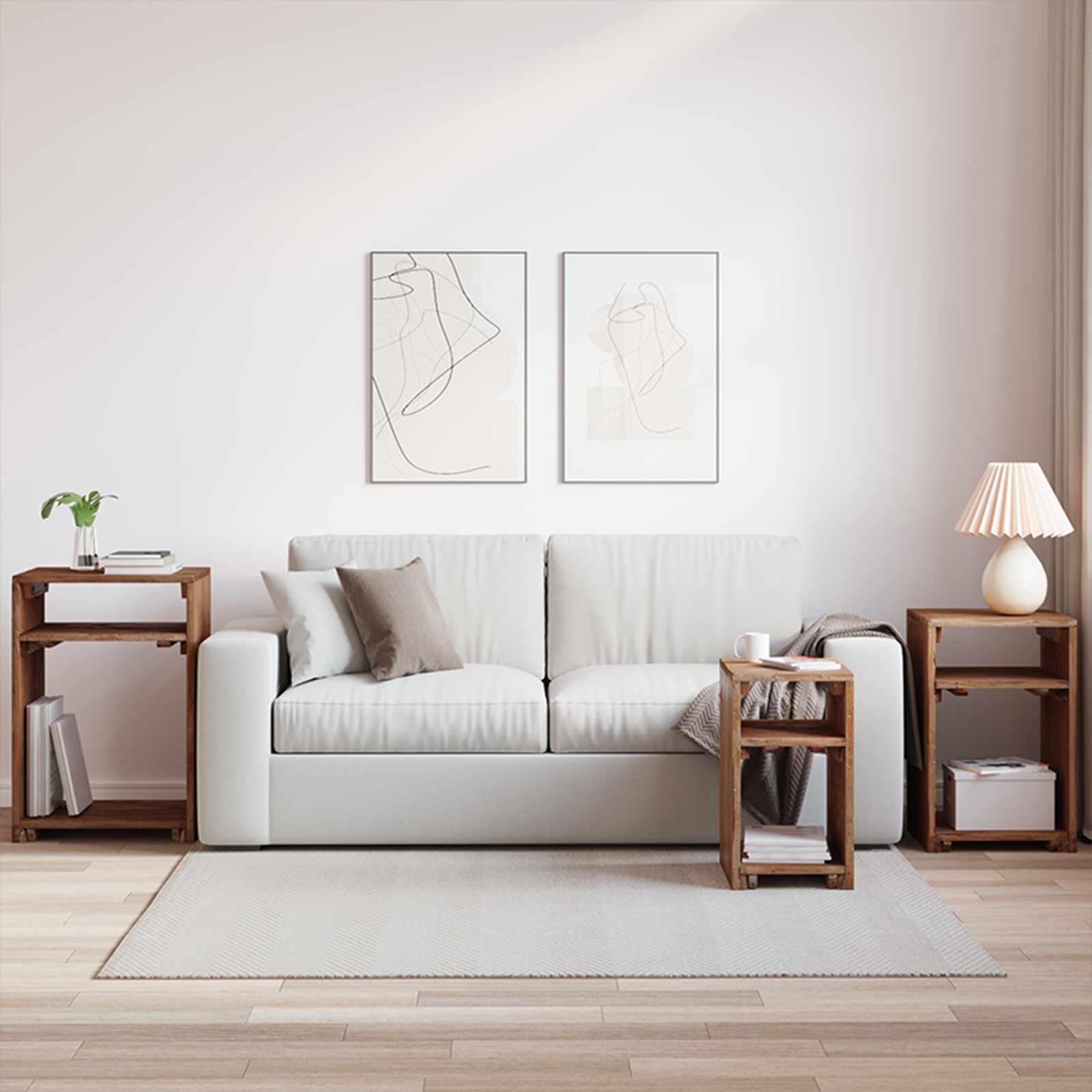 Akcentna miza s polico 3 pcs Rjava Masivni mahagonijev les - slika 4