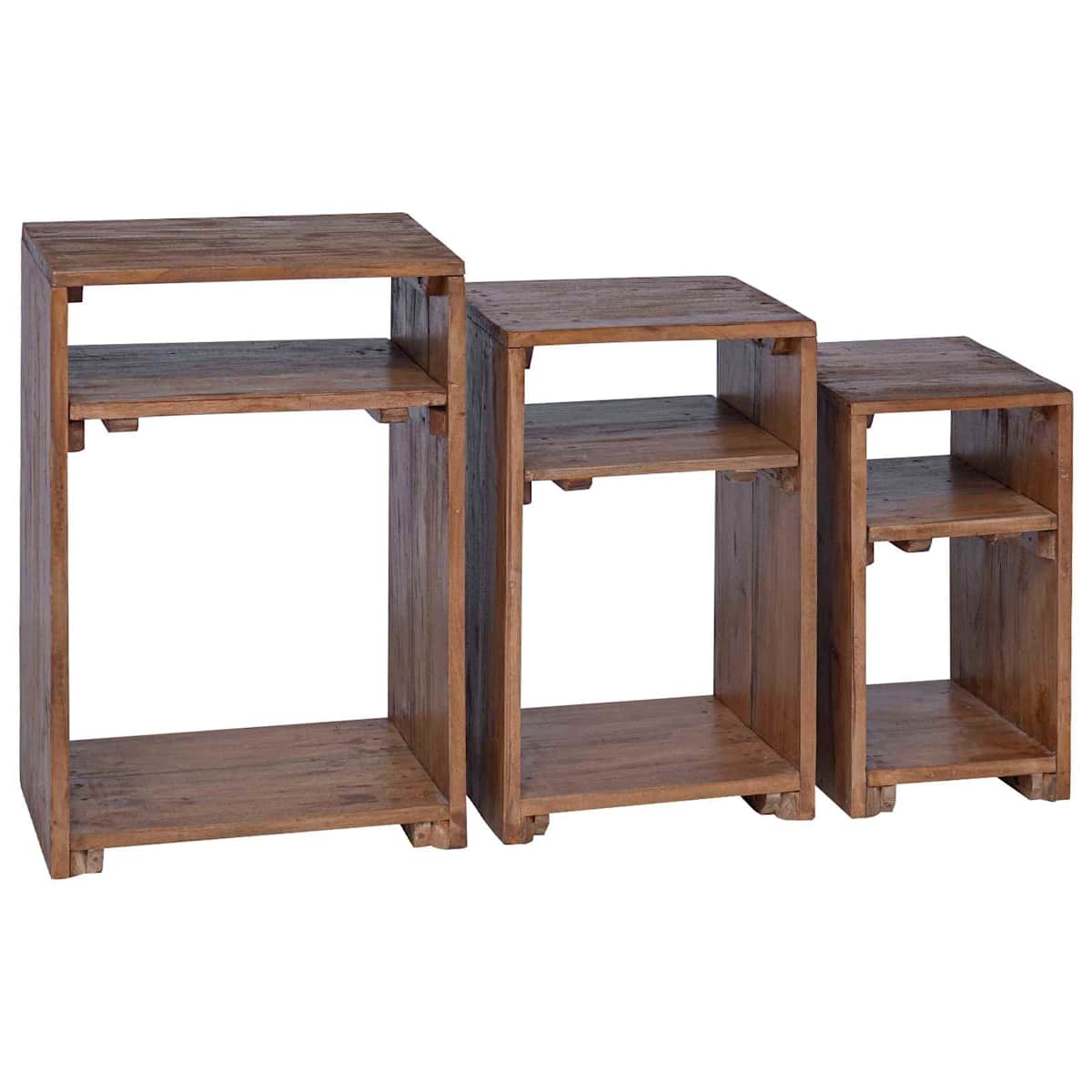 Accentbord med hylde med opbevaring 3 stk. Brun Massiv Mahogni - Billede 10