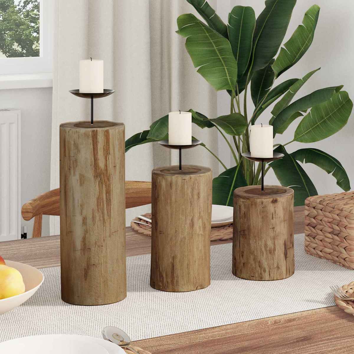 Lysestage 3 stk. Naturfarvet Massivt teaktræ