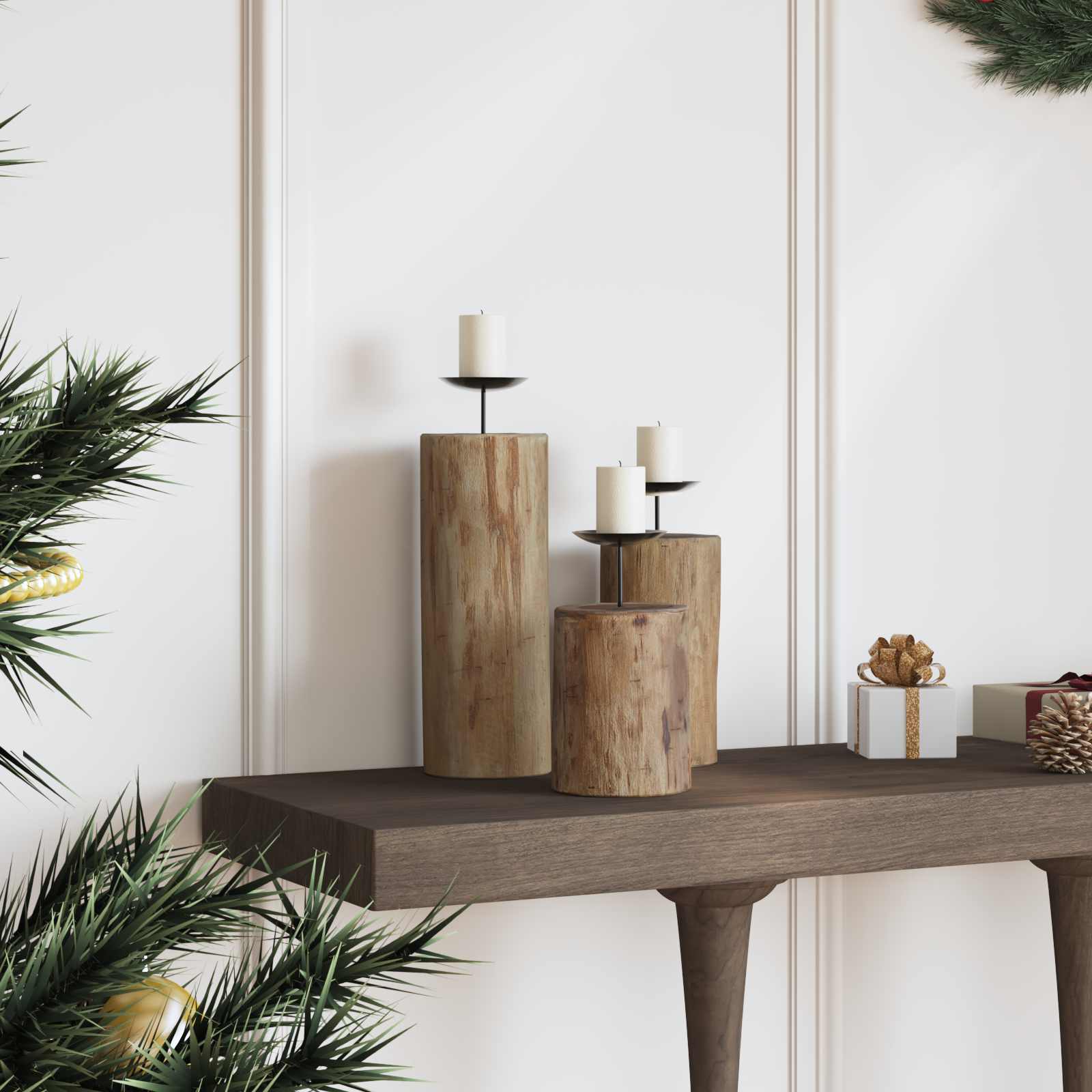 Sveču turētājs 3 pcs Dabiska Masīvs tīkkoks