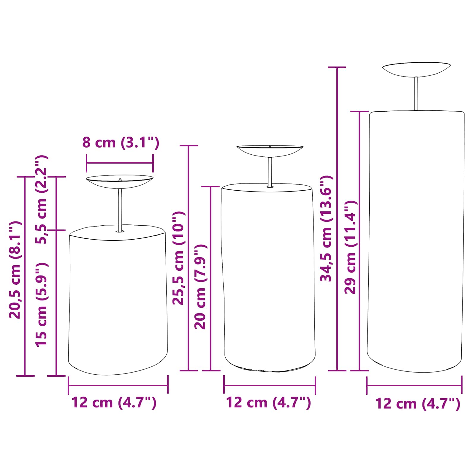 Sveču turētājs 3 pcs Dabiska Masīvs tīkkoks