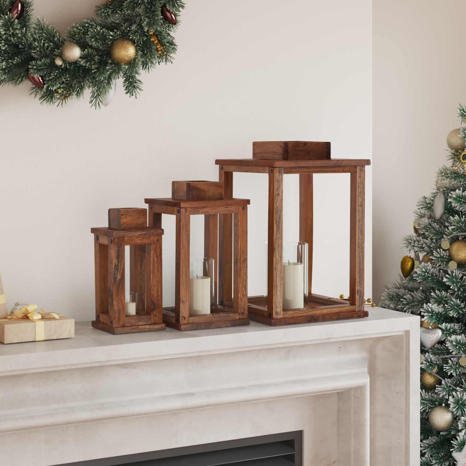 Latern 3 pcs Neutraalne Mahagoni Puit 3 Kõik vajalik sinu aeda ja koju! Latern 3 pcs Neutraalne Mahagoni Puit - Image 3