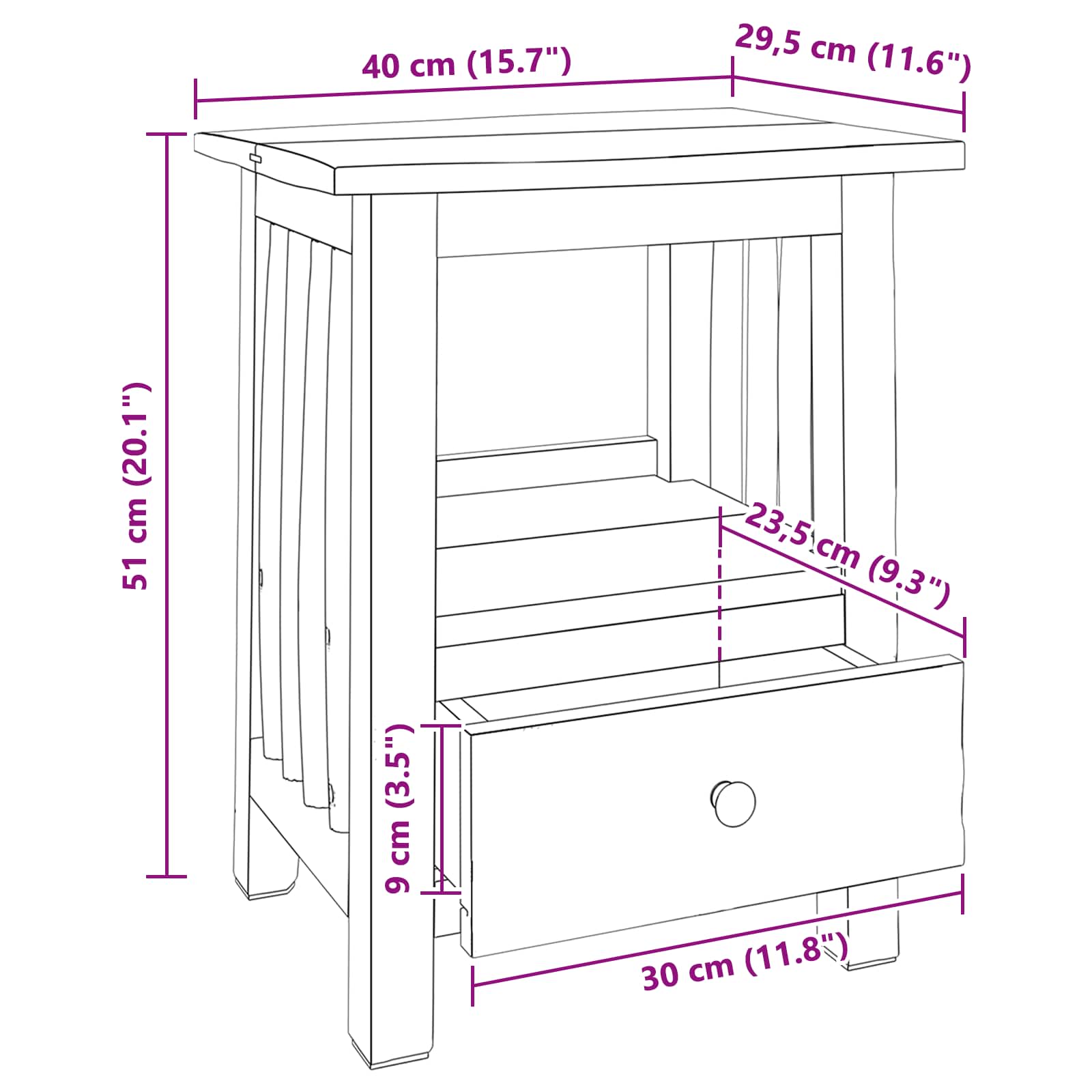 Nočna omarica Rjava 30 x 30 x 47 cm Trdna obnovljena les - slika 13
