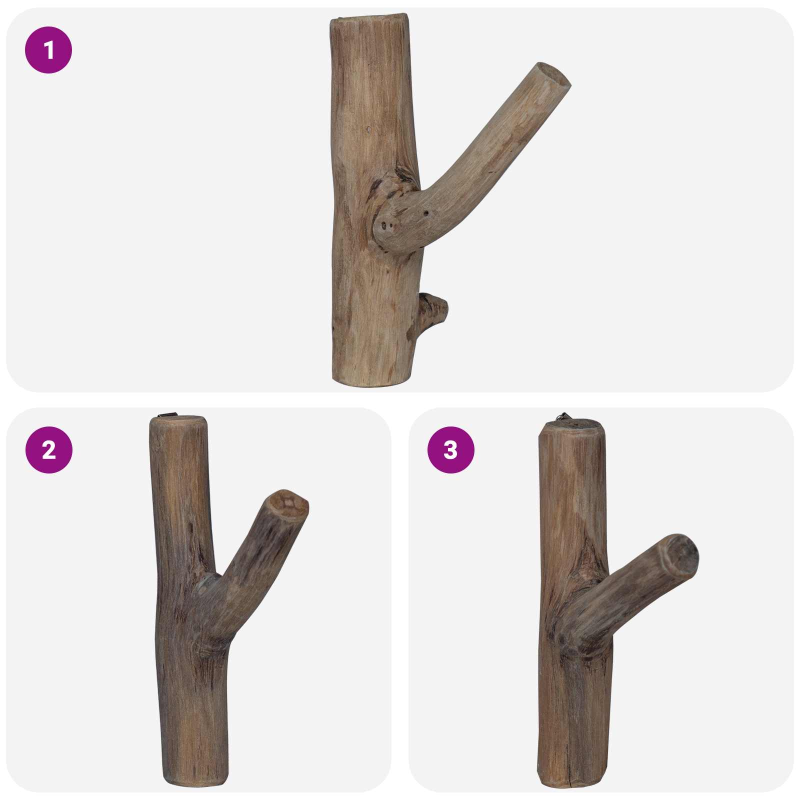 Haak Bruin 4 x 4 x 14 cm Massief Gerecycled Hout image 5