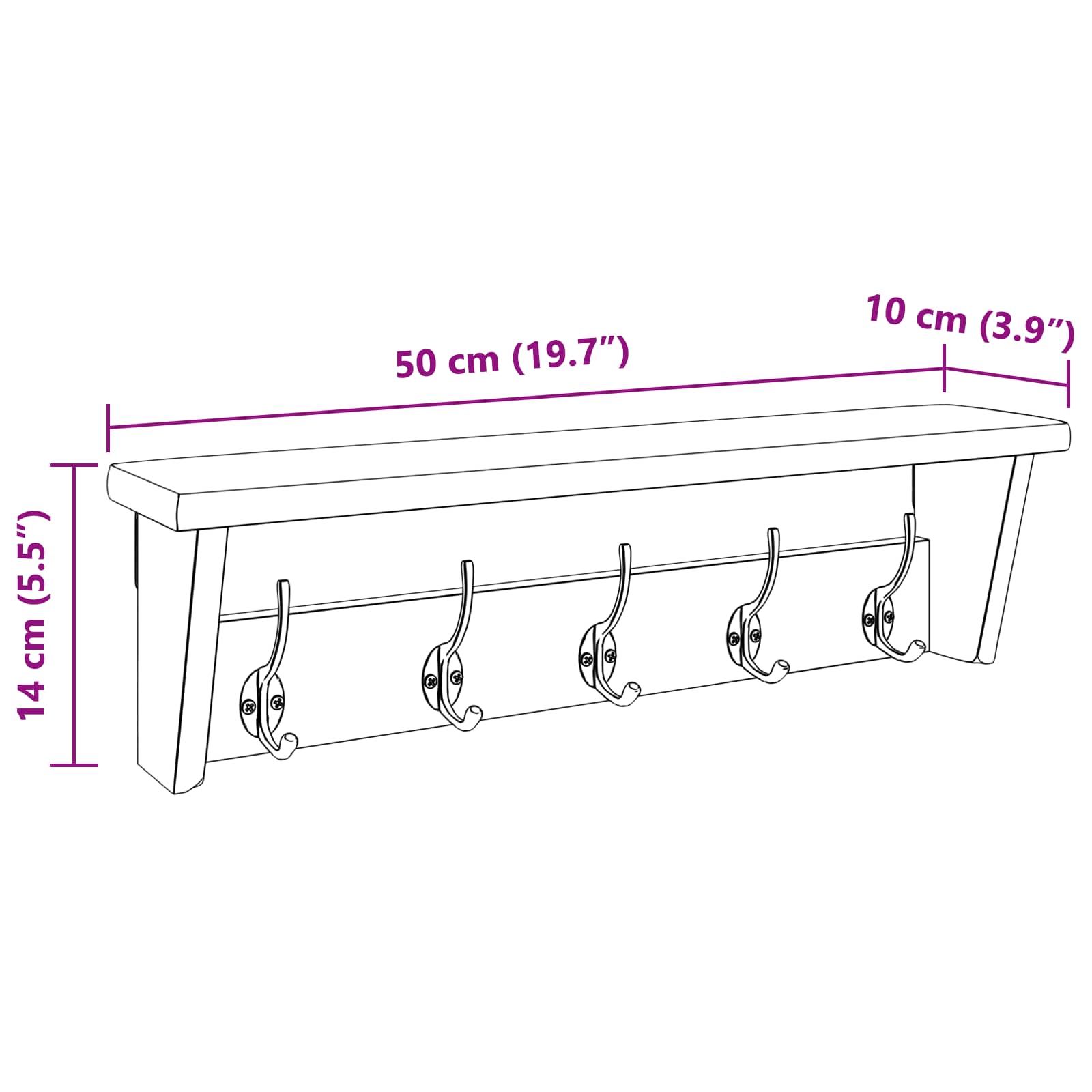 Hanger Bruin 50 x 10 x 14 cm Massief Mahoniehout image 10