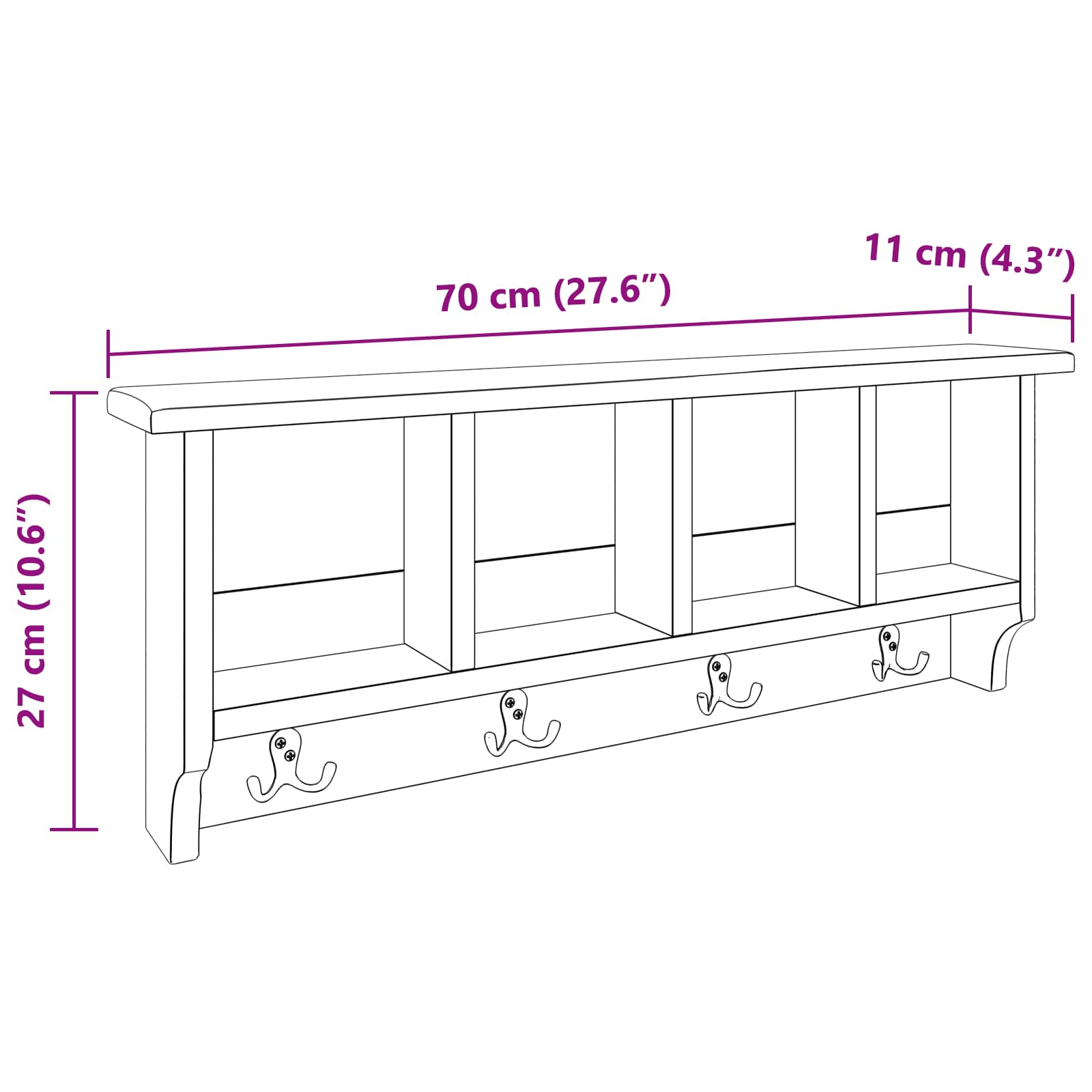 Hanger Bruin 70 x 11 x 27 cm Massief Mahoniehout image 8