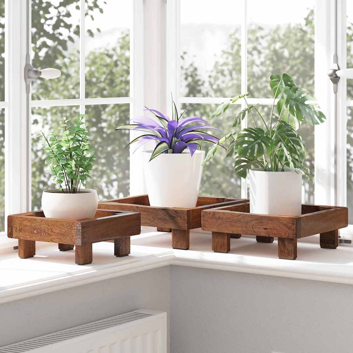 Planteholder 3 stk. Brun 35 x 35 x 12 cm Mahogni Træ - Billede 3