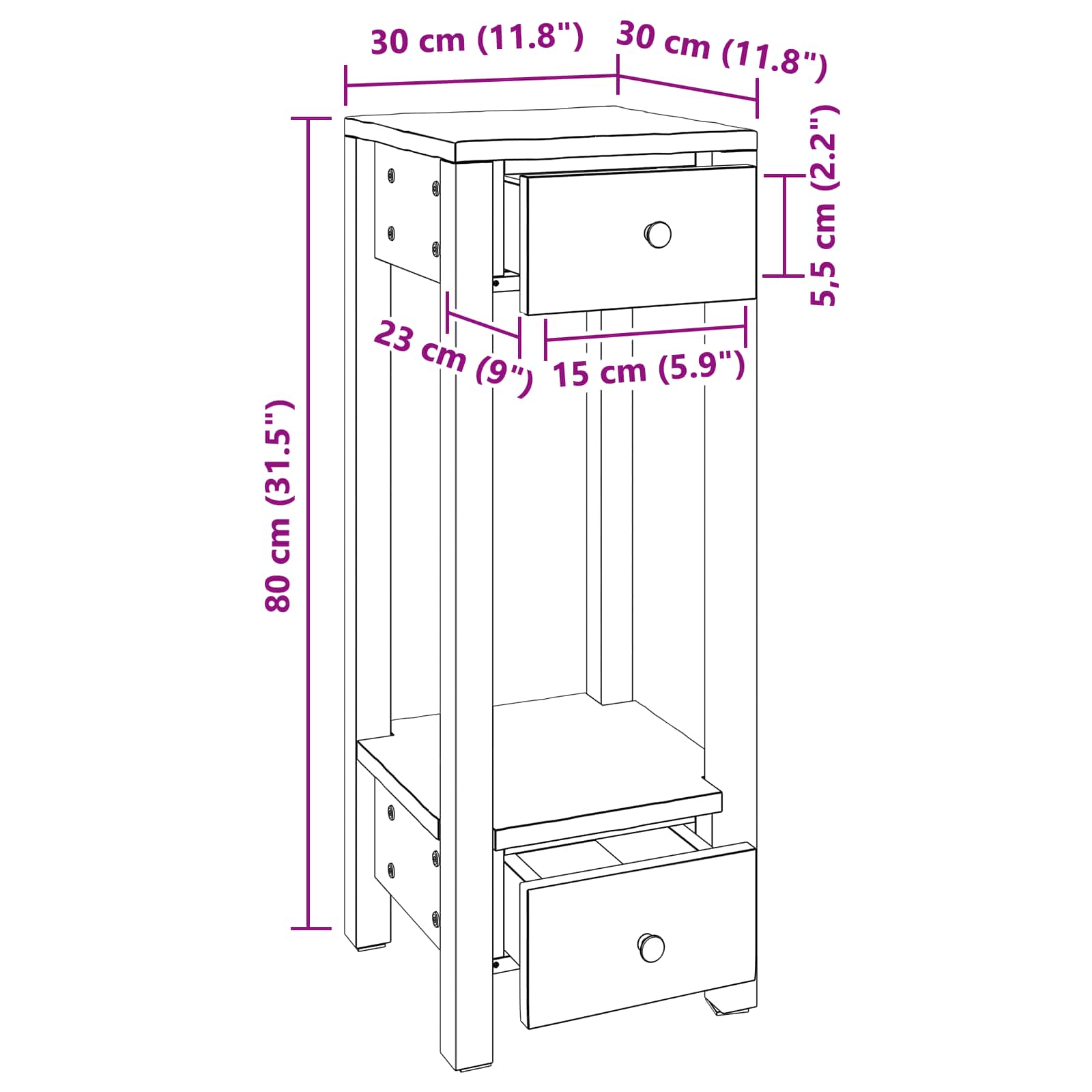 Növényállvány fiókkal Barna 30 x 30 x 80 cm Mahagóni fa