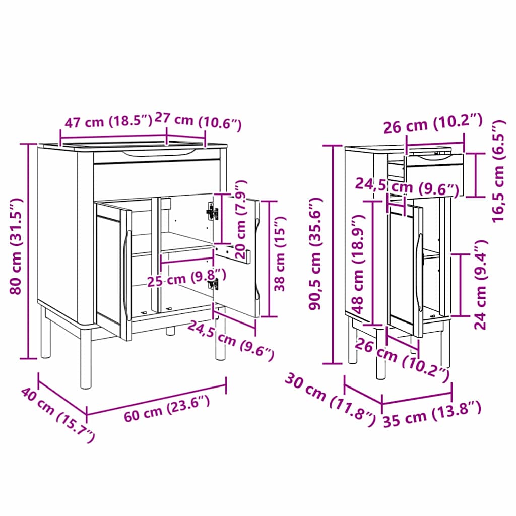 Badkamermeubelset FLORO 2 pcs Wasbruin Massief Vurenhout image 12