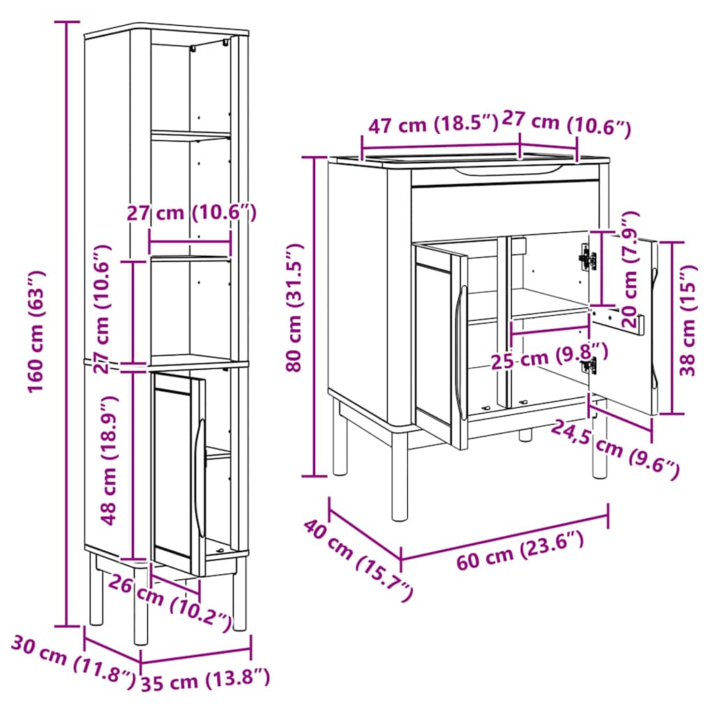 Badkamermeubelset FLORO 2 pcs Wasbruin Massief Vurenhout image 12