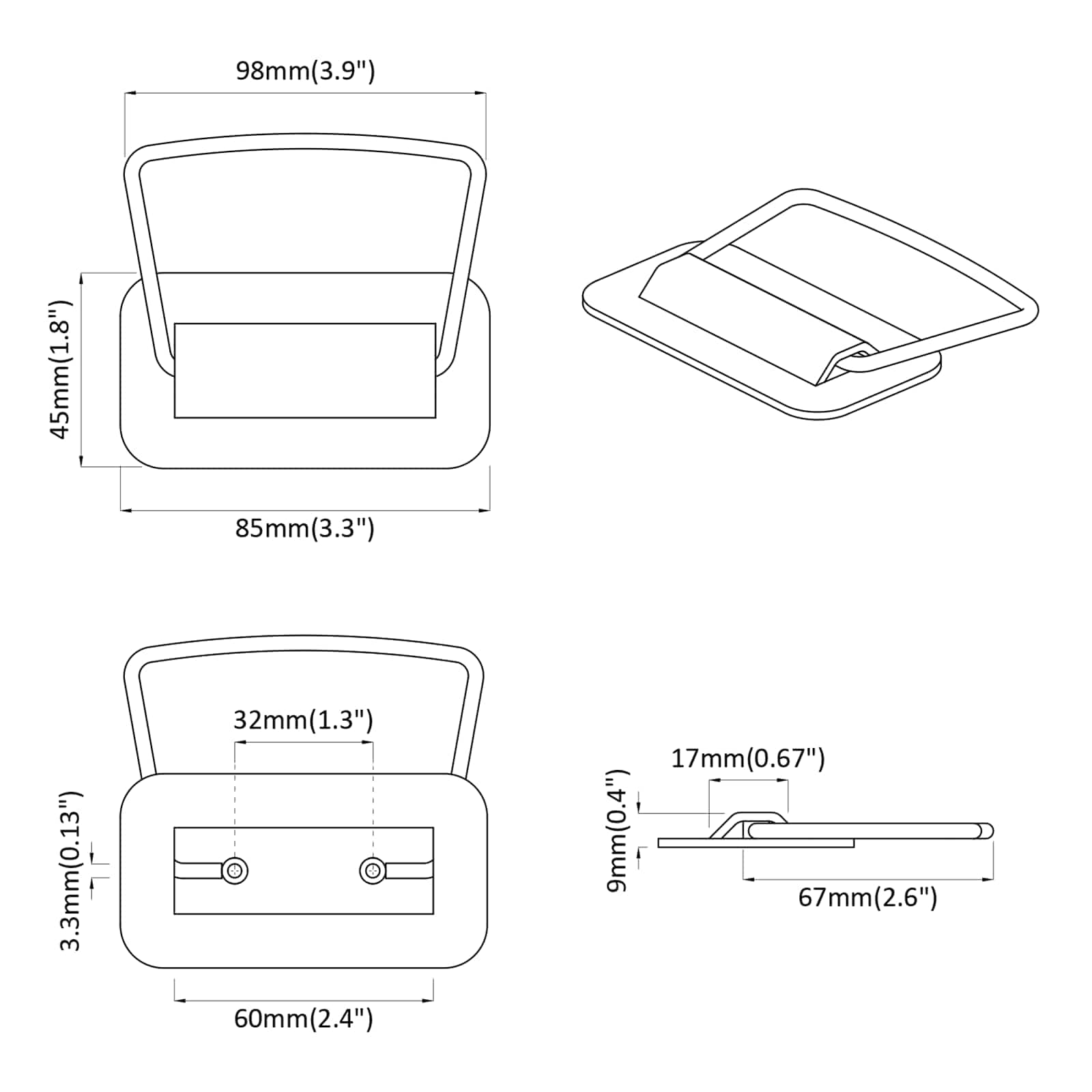 Kabineta rokturi Pelēka 85 x 45 mm Metāls