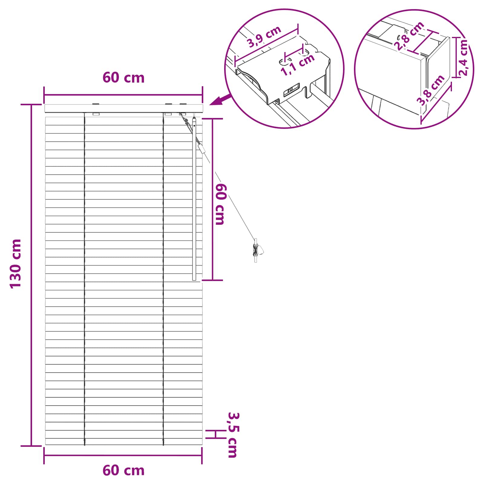 Jaloezie Eiken Look 60 x 130 cm 35 mm Massief Paulowniahout image 9