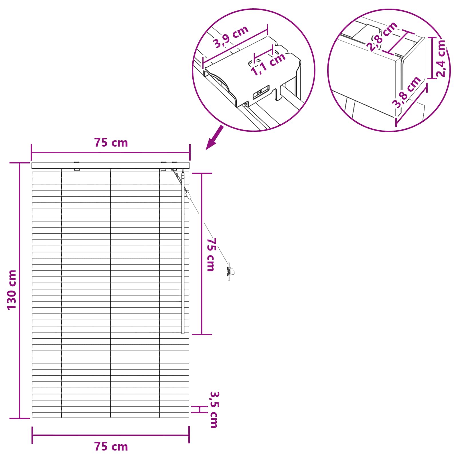 Jaloezie Eiken Look 75 x 130 cm 35 mm Massief Paulowniahout image 9