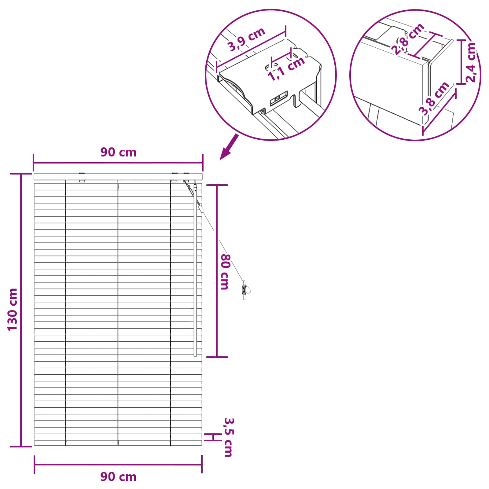 Jaloezie Eiken Look 90 x 130 cm 35 mm Massief Paulowniahout image 9