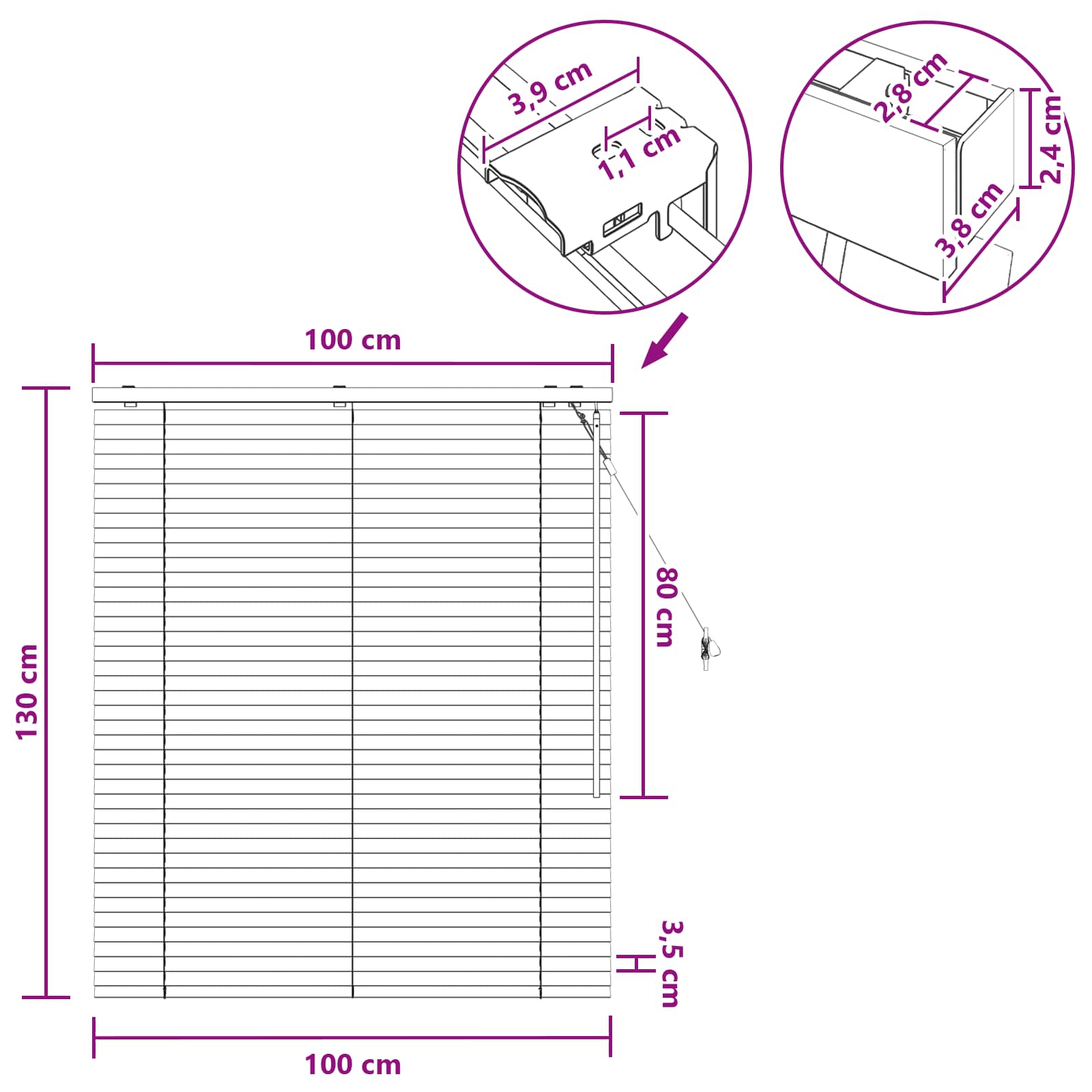 Jaloezie Eiken Look 100 x 130 cm 35 mm Massief Paulowniahout image 9